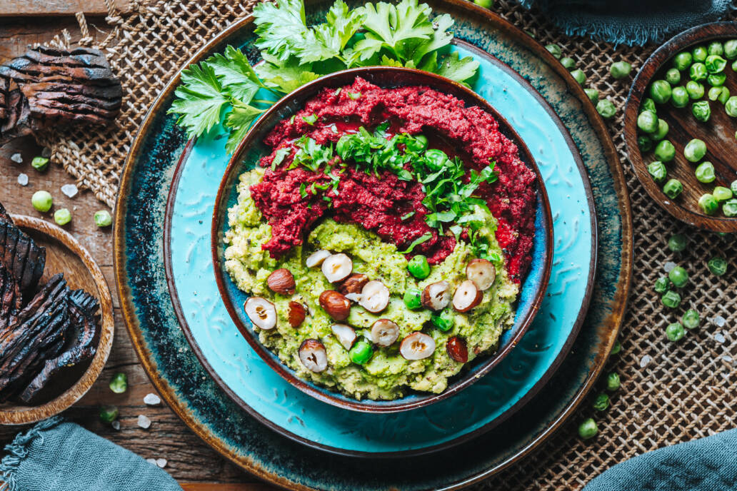 Erbsen Hummus & Rote Bete Hummus