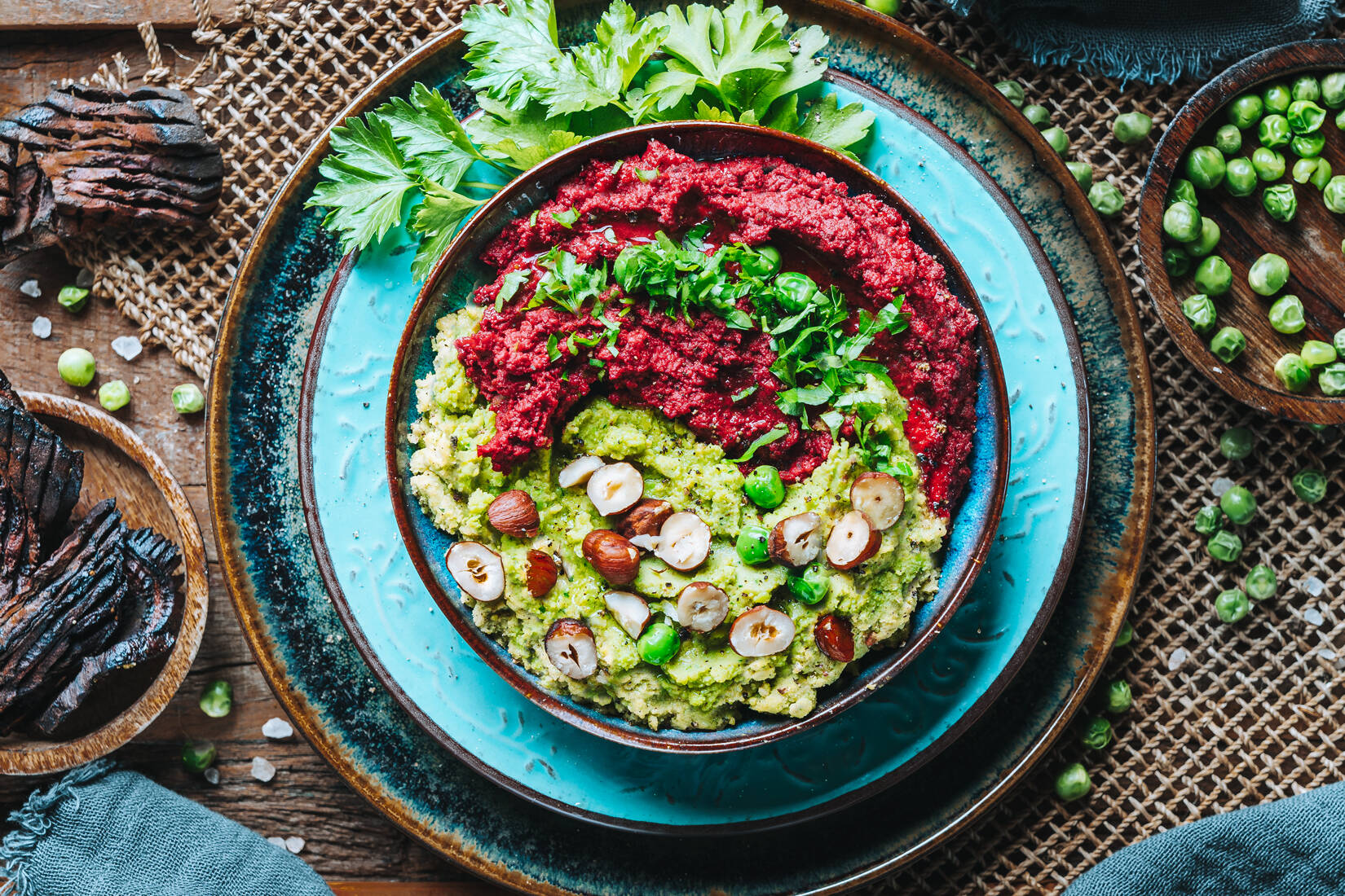 Erbsen Hummus & Rote Bete Hummus