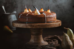 Vegan Chocolate Pear Cake with whole pears