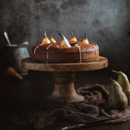 Vegan Chocolate Pear Cake with whole pears